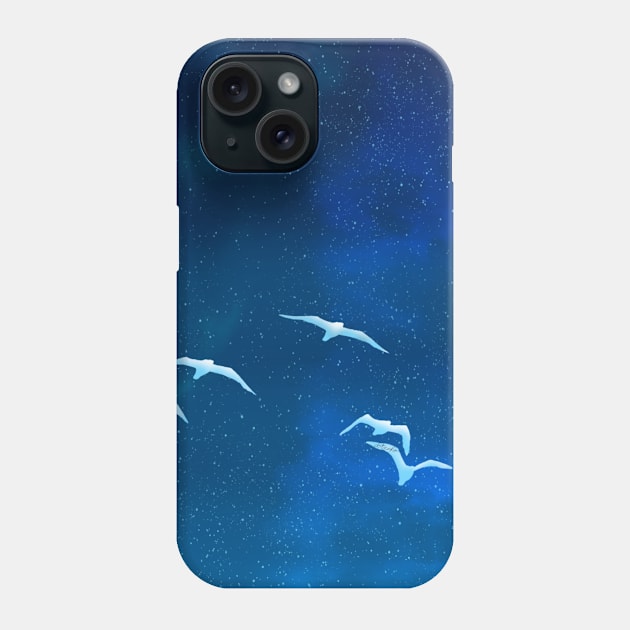 Fantasy Night Time Glowing Bird Landscape Painting Phone Case by DotNeko