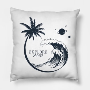 Palm And Waves. Explore More. Motivational Quote. Travel. Creative Illustration Pillow