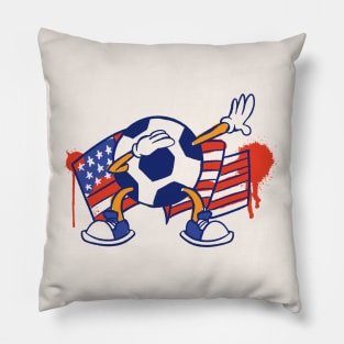 Dabbing Soccer Ball Cartoon USA American Flag Pillow