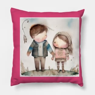 big brother and little sister drawing Pillow