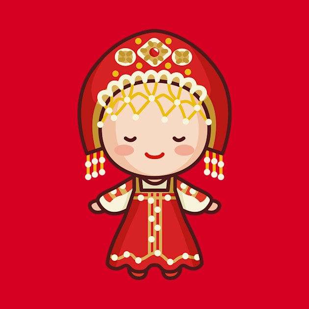 Cute Russian Bride in Traditional Clothing Cartoon by SLAG_Creative