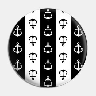 Black and White Nautical Stripes Anchor Pattern Pin