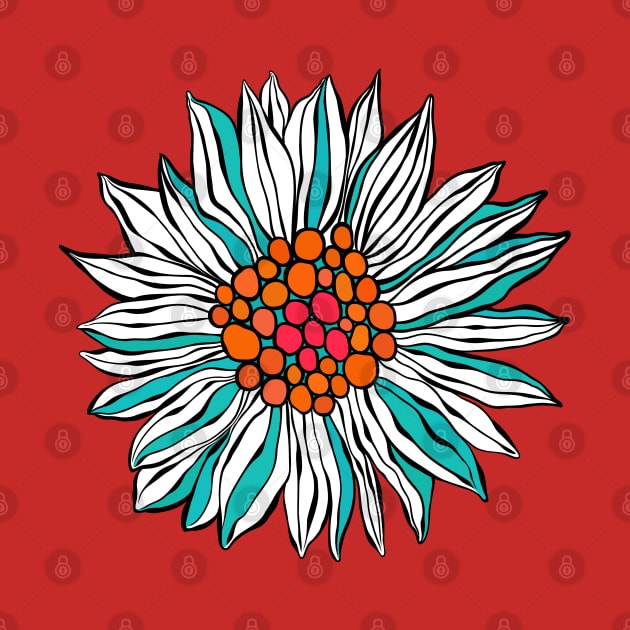 White Teal Orange Red Daisy Flower by CatyArte