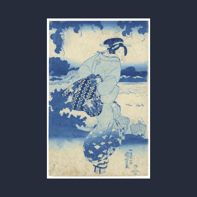Beauty, Aizuri-e in Prussian Blue by Kuniyoshi Utagawa by Naves