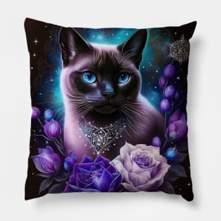 Galactic Floral Burmese Cat Pillow