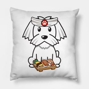 Funny white dog is a sushi chef Pillow