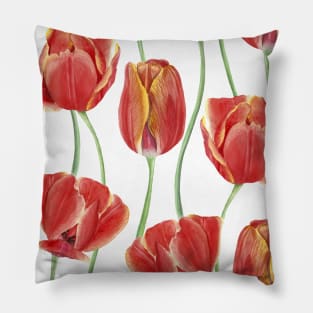 Red watercolor Tulip flowers composition. Spring floral ornament. Vibrant romantic flowers print. Summer vibrant flowers Pillow