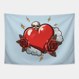 Heart with rose and skull Tapestry