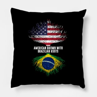 American Grown with Brazilian Roots USA Flag Pillow