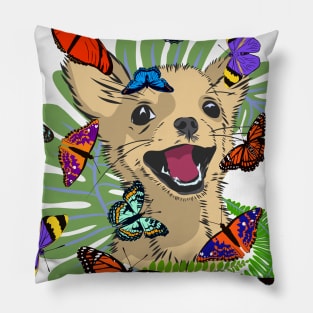 happy puppy and butterflies Pillow