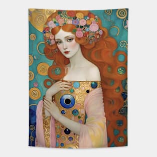 Gustav Klimt's Enigmatic Muse: Inspired Woman in Gilded Splendor Tapestry