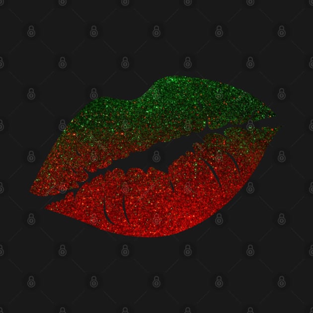 Red Green Ombre Christmas Faux Glitter Lips by Felicity-K