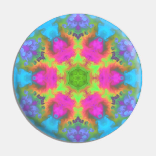 Psychedelic Hippie Flower Pink Green and Blue Pin by WormholeOrbital