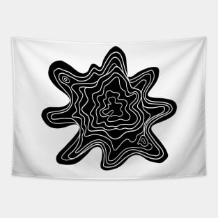 Topographic Wavy Contour Abstract Line Art White on Black Tapestry