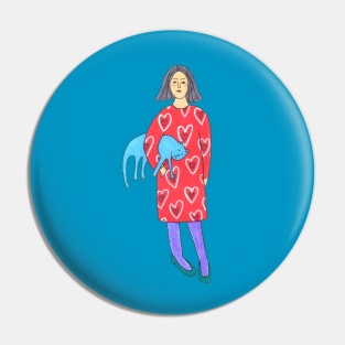 Girl With A Blue Cat Pin