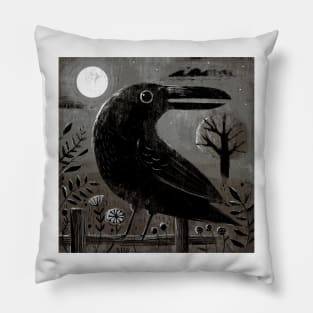 Crow in the Moonlight Pillow