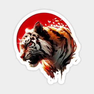 Abstract Tiger portrait on Red Sun Magnet