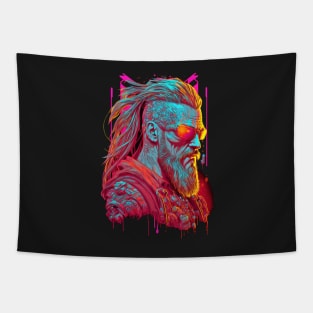 Neon Cyberpunk Viking - V1.08 Tapestry