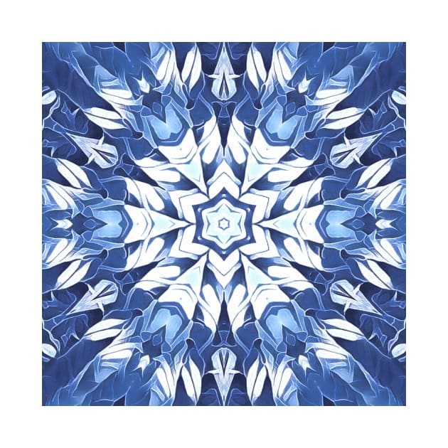 geometric snowflake pattern and design hexagonal kaleidoscopic style in shades of BLUE by mister-john