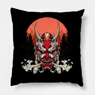 Mecha Oni Mask Red Sky Artwork Pillow