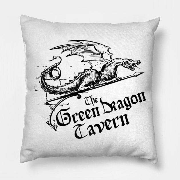 Green Dragon Tavern, Black, Transparent Background Pillow by Phantom Goods and Designs