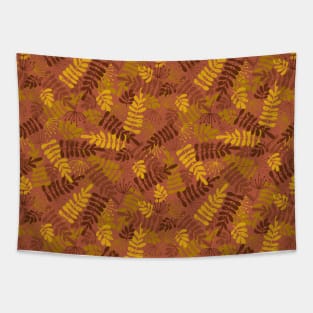 Fall Leaves Red Green Yellow On Rusty Pink Tapestry