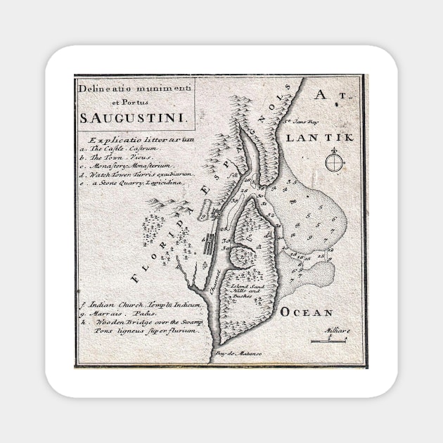 Vintage Map of St. Augustine Florida (1737) Magnet by Bravuramedia