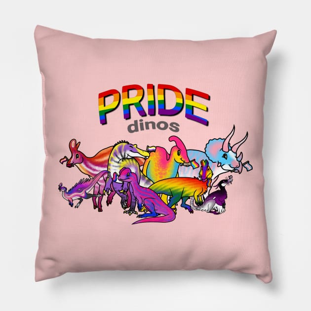 Prideosaurs Family - Pride Month Dinosaurs Pillow by saradrawspaleo