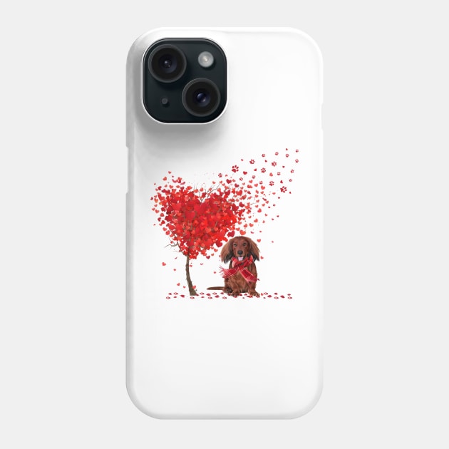 Valentine's Day Heart Tree Love Red Long Haired Dachshund Phone Case by TATTOO project