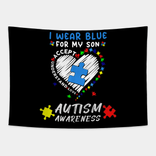 I Wear Blue For My Son Autism Awareness Tapestry