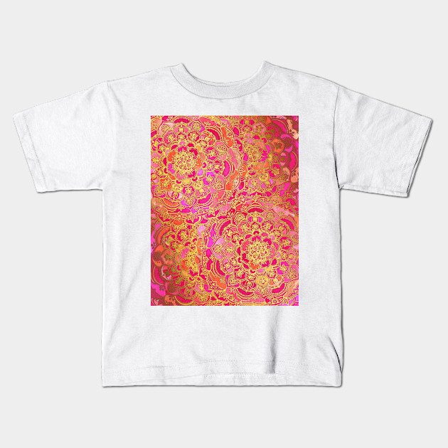 Hot Pink And Gold Baroque Floral Pattern Pattern Kids T Shirt