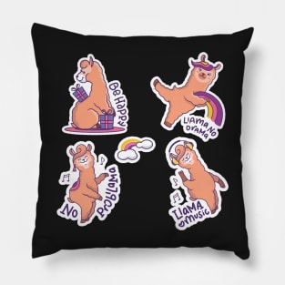 Cute Llama Be Happy No Probllama No Drama Llama Rainbow Drawn Funny Pillow