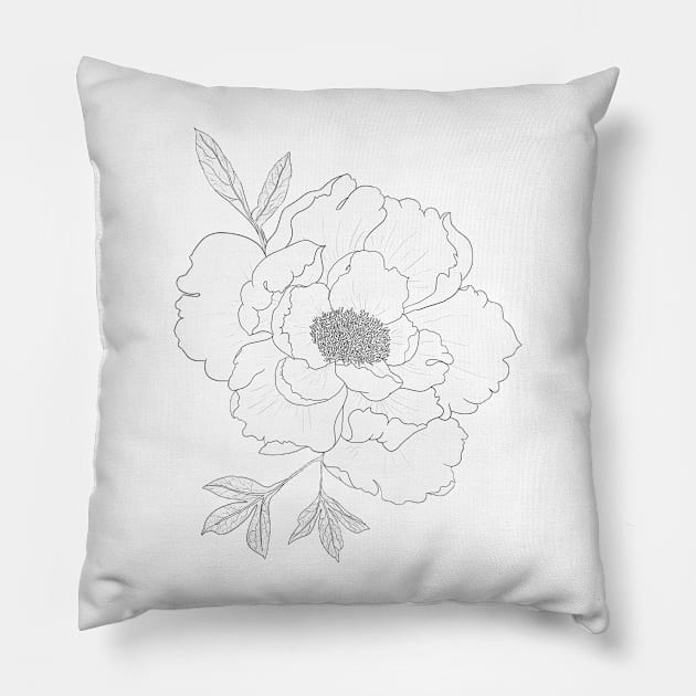 Peony Pattern - Flower Line Art Pillow by AnitasArtStore