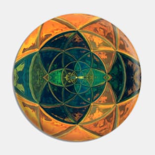 Mosaic Kaleidoscope Flower Blue Green Orange and Yellow Pin