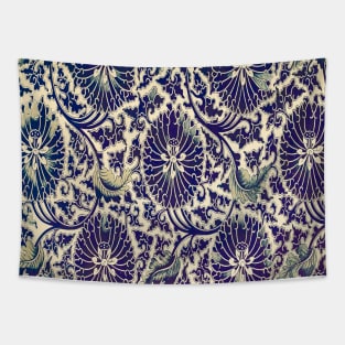 blue main color printed images that are based on vintage floral and geometric motifs, can be used in decorating fabrics and coverings in fashion Tapestry