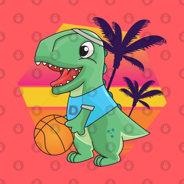 Dinosaur playing basketball, retro style, green dino, dinosaurs are awesome, dinosaur lovers, cute dinosaurs, best dinosaur ever, cute animal friendly by WorldOfMine