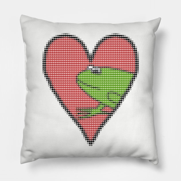 My Valentines Day Frog Love Heart Filled with Hearts Pillow by ellenhenryart