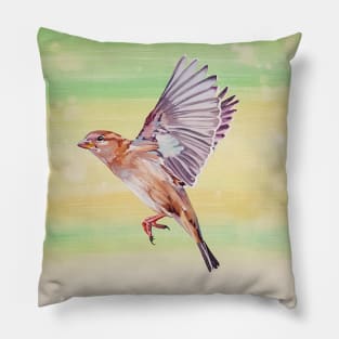 Magical House Sparrow painting Pillow