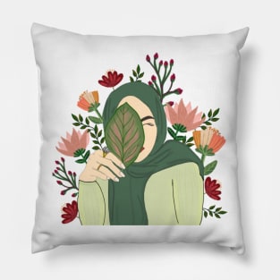 Floral Green Hijabi Muslima Pillow