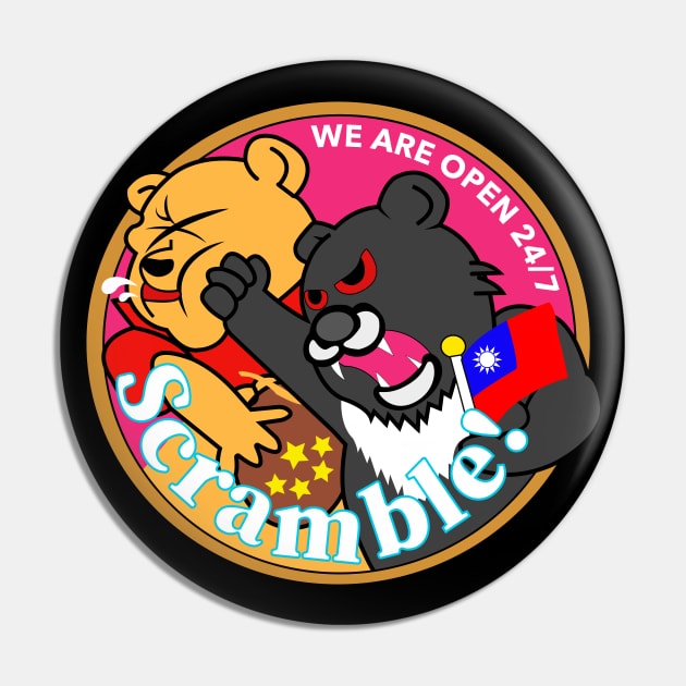 TAIWAN Formosan Bear Punches China - Taiwan Airforce Badge - Scramble! - WE ARE OPEN 24/7 - TAIWAN INDEPENDENCE SOLIDARITY  - PROTEST CHINA Pin by ProgressiveMOB