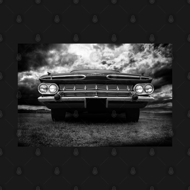 1959 Chevy Impala, black and white by hottehue