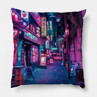 Secret Japanese Alley Of Neon Aesthetic Pillow