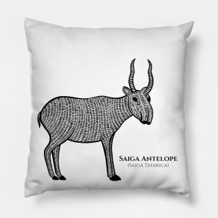 Saiga Antelope with Common and Latin Names - animal design - black and white Pillow