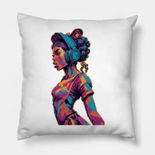 Girl with Headphones Pillow