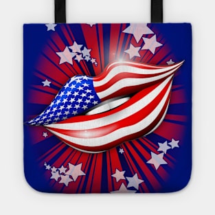 USA Flag Lipstick on Smiling Lips Tote