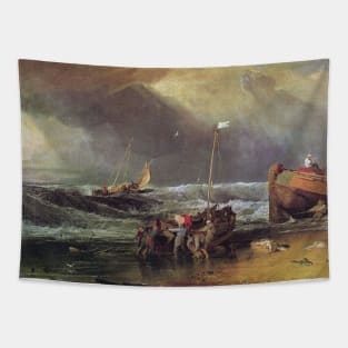 A Coast Scene with Fishermen Hauling a Boat Ashore Tapestry