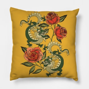 Green dragons and flowers Pillow