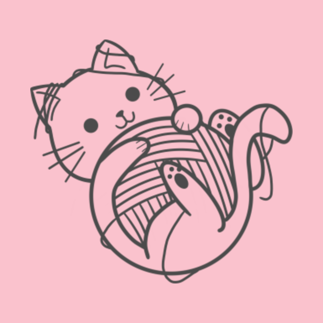 Funny Cute Cat Playing A Yarn - Cat Playing A Yarn - Kids T-Shirt