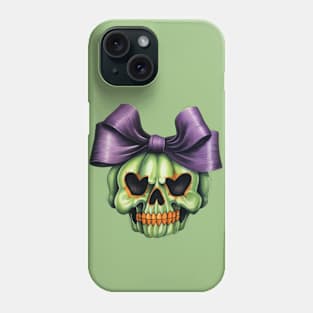 Cute Halloween green Skull with big bow Phone Case