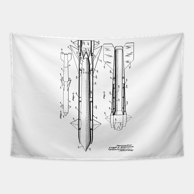 Aerial Missile Vintage Patent Hand Drawing Tapestry by TheYoungDesigns